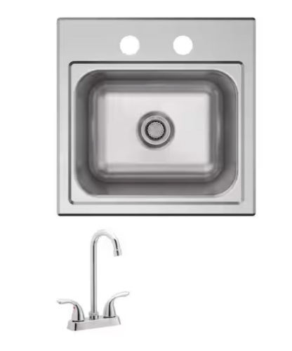Elkay Parkway 15 in. Drop-in Single Bowl 20-Gauge Stainless Steel Sink w/ Faucet - Missing Strainer - Lot 749JF