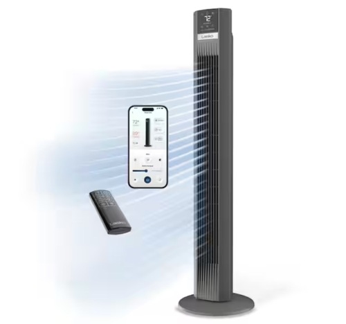 Lasko Xtra Air 48 in. 12-Speed Smart Tower Fan in Gray w/ DC Motor, Works w/ Alexa, Google, Whisper Quiet, Remote, 12 in. Dia - Lot 245JF