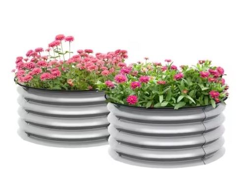 Outsunny 1.6 in. Silver Raised Garden Bed with 2 Galvanized Steel Planter Box - Lot 447JF