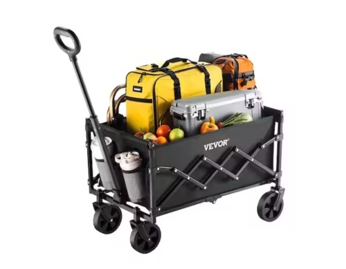 Vevor 1.96 cu ft., Steel, Collapsible Wagon Garden Carts, All-Terrain Wheels, Heavy Duty Outdoor Utility Cart, Black - Lot 448JF