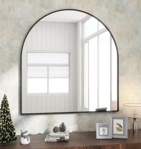XRAMFY 32 in. W x 34 in. H Arched Black Aluminum Alloy Framed Wall Mirror - Lot 249JF