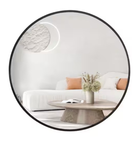 Dovelina 36 in. Modern Round Metal Framed Black Wall Mirror - Lot 250JF