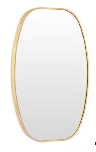 20 in. W x 30 in. H Gold Oval Wall Mounted Aluminum Alloy Mirror - Lot 342JF