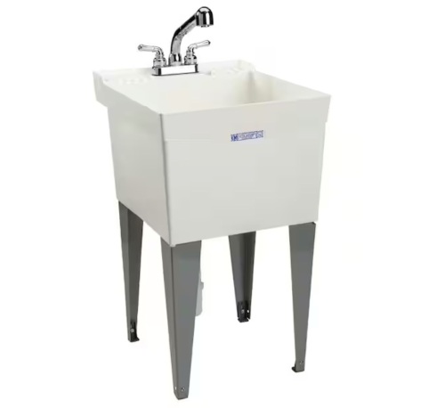 Mustee Utilatub 18 gallon 24 in. x 20 in. Freestanding Laundry/Utility Sink in White with Pullout Faucet - Lot 347JF