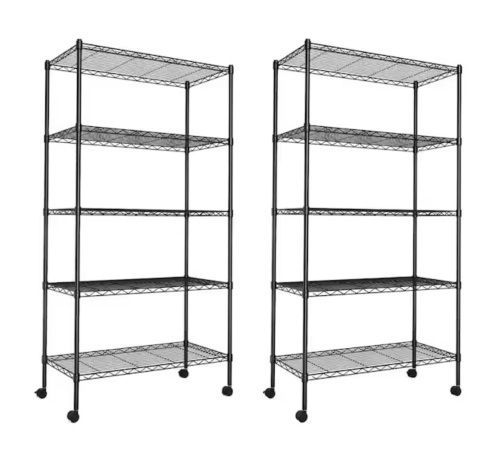 Otryad Heavy Duty 5-Shelf Storage Shelving Unit, 1250 lb. Loading Capacity, Adjustable Steel Organizer Wire Rack, Black, 2-Pack - Lot 46JF