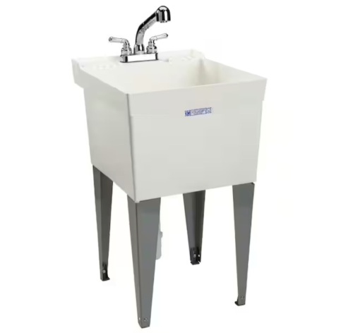 MUSTEE Utilatub 18 gallon 24 in. x 20 in. Freestanding Laundry/Utility Sink in White with Pullout Faucet - Lot 347JF