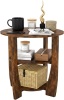 ZEXVIDA Rustic Brown Round Side Table - Thumbnail 1