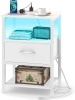 White Night Stand with Fabric Drawer - Thumbnail 1