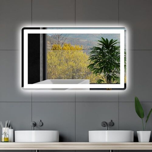 LED Bathroom Mirror 40"x 24" with Front and Backlight, Anti-Fog Dimmable - Lot 193