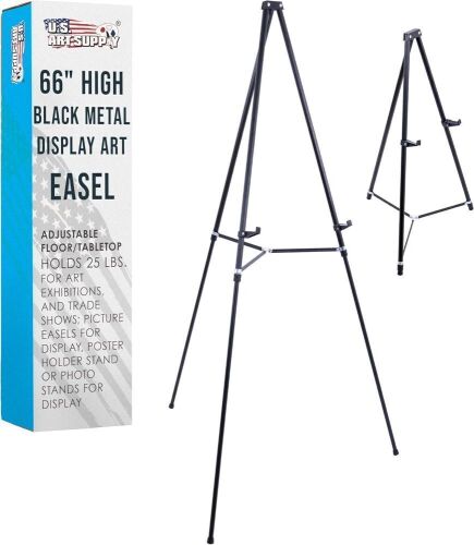 U.S. Art Supply 66" High Black Metal Display Art Easel - Lot 797