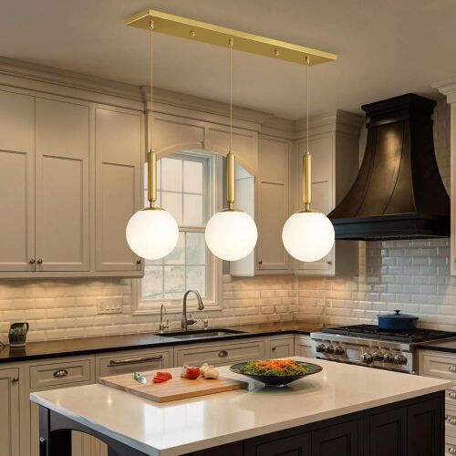 Mid Century Modern White Glass Globe Pendant Lights - Lot 298