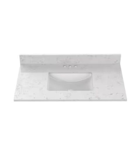 Home Decorators Collection 37 in. W x 22 in D Quartz white Rectangular Single Sink Vanity Top in Snow Orchid - Lot 21JF