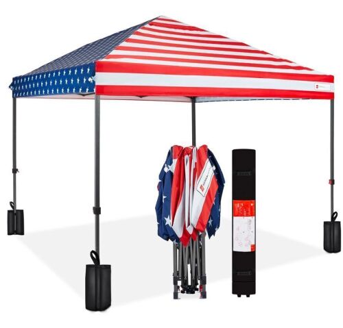 One-Person Setup Instant Pop Up Canopy w/ Case, 4 Weight Bags - 10x10ft - Lot 114