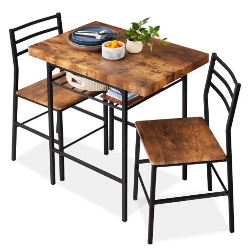 3-Piece Modern Square Dining Set w/ Storage Rack - Lot 115