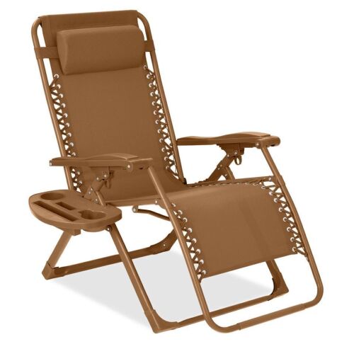 pink, Monochromatic Zero Gravity Patio Chair Recliner w/ Side Tray, Headrest - Lot 116