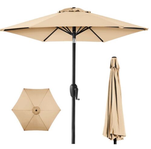 Outdoor Market Patio Umbrella w/ Push Button Tilt, Crank Lift - 7.5ft - Lot 118