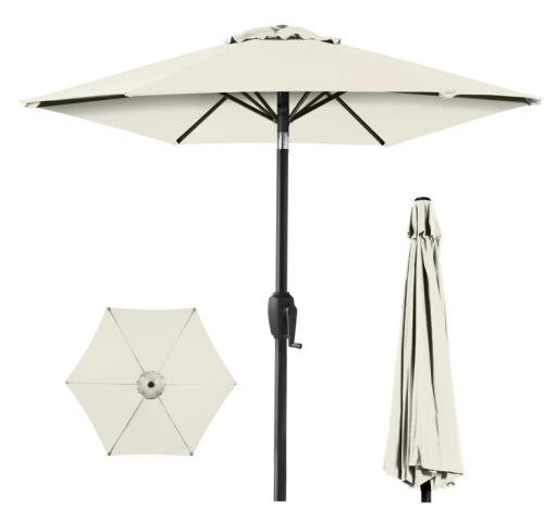 Outdoor Market Patio Umbrella w/ Push Button Tilt, Crank Lift - 7.5ft - Lot 119