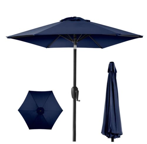 Outdoor Market Patio Umbrella w/ Push Button Tilt, Crank Lift - 7.5ft - Lot 121