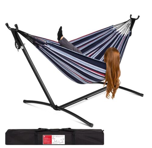 2-Person Brazilian-Style Double Hammock w/ Carrying Bag and Steel Stand - Lot 123
