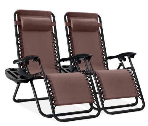 Set of 2 Adjustable Zero Gravity Patio Chair Recliners w/ Cup Holders - Lot 125