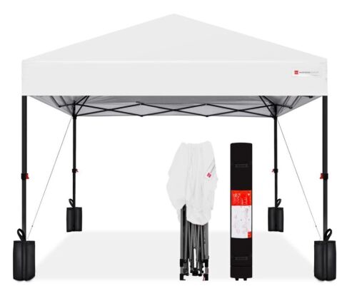 One-Person Setup Instant Pop Up Canopy w/ Case, 4 Weight Bags - 8x8ft - Lot 126