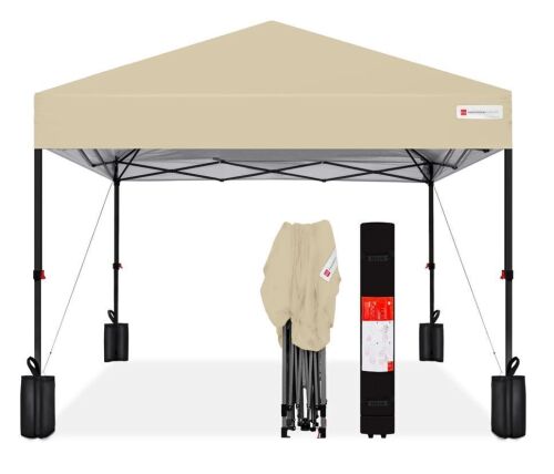 One-Person Setup Instant Pop Up Canopy w/ Case, 4 Weight Bags - 8x8ft - Lot 127