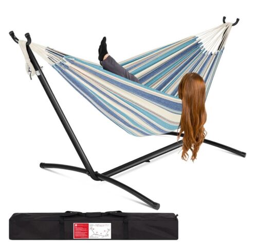 2-Person Brazilian-Style Double Hammock w/ Carrying Bag and Steel Stand - Lot 128