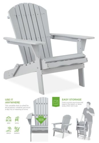 set of 2 Folding Wooden Adirondack Chair, Accent Furniture w/ Natural Woodgrain - Lot 145