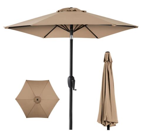 Outdoor Market Patio Umbrella w/ Push Button Tilt, Crank Lift - 7.5ft - Lot 147