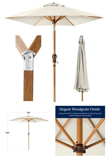 Outdoor Woodgrain Pattern Patio Umbrella Decoration w/ Tilt, Crank - 10ft - Lot 148