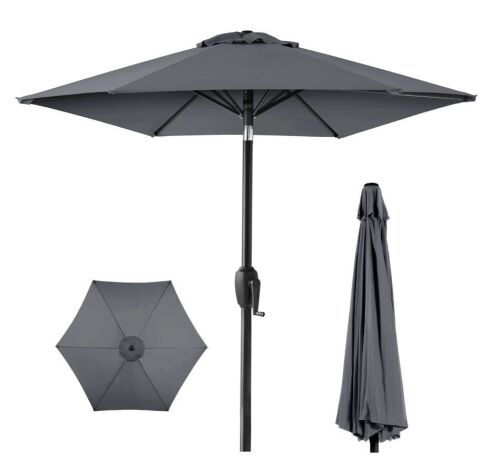 Outdoor Market Patio Umbrella w/ Push Button Tilt, Crank Lift - 7.5ft - Lot 150