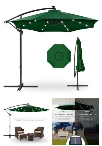 Solar LED Offset Hanging Patio Umbrella w/ Crank Tilt Adjustment - 10ft - Lot 152