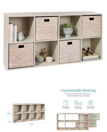 8-Cube Bookshelf, 13.5in Storage Display w/ Removable Panels, Customizable - Lot 153