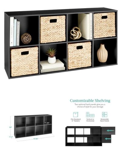 8-Cube Bookshelf, 11in Storage Display w/ Removable Panels, Customizable - Lot 155