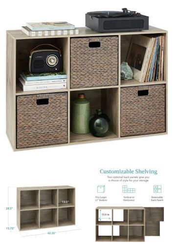 6-Cube Bookshelf, 13.5in Storage Display w/ Removable Panels, Customizable - Lot 156