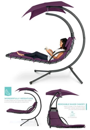 Hanging Curved Chaise Lounge Chair w/ Built-In Pillow, Removable Canopy - Lot 157