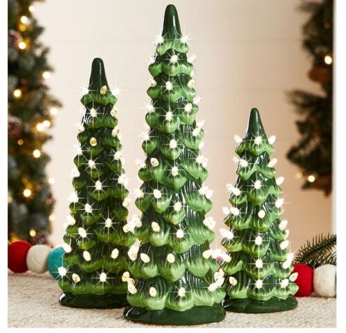 Set of 3 Pre-Lit Ceramic Tabletop Christmas Trees - Lot 158