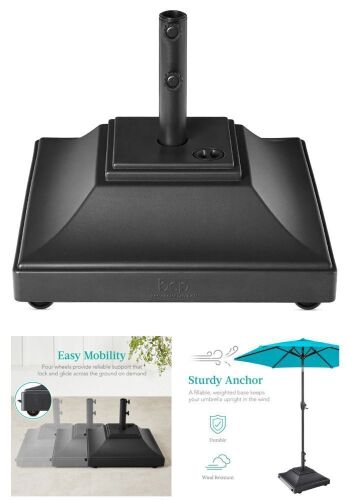 Mobile Umbrella Base, Fillable Stand w/ 4 Wheels, 2 Locks, 120lb Capacity - Lot 160