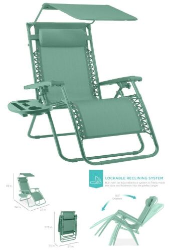 Folding Zero Gravity Recliner Patio Lounge Chair w/ Canopy, Side Tray - Lot 162