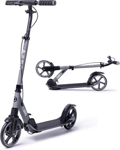 Aero Big Wheels Kick Scooter for Kids 6+, Teens & Adults | Light Up Wheels, Hand Brake, Rubber Deck Mat & Shock Absorption | Foldable & Height Adjustable - Lot 680