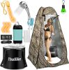 Portable Hot Shower for Camping Shower Tent Kit, 1000W Immersion Heater, Rechargeable Camping Shower Pump, Pop Up Shower Tent with 6.6 Gallons Folding Bucket for Adults Outdoor - Thumbnail 1