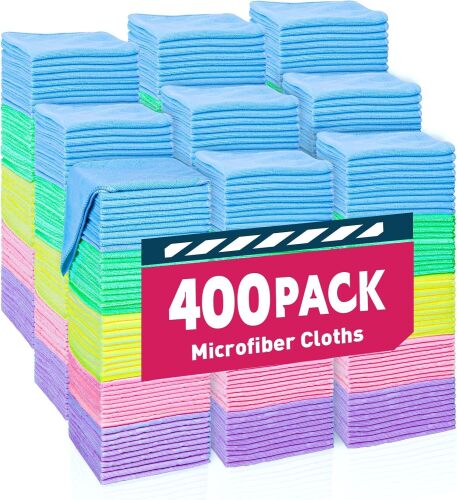 Microfiber Towels Bulk-400 Pack, Cleaning Cloths, Microfiber Towels for Cars, Cleaning Rags, 5 Colors - Lot 1203