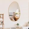 Irregular Wall Mirror Asymmetrical Mirror, Decorative Wall Mirror Golden Wood Framed, Wall Mounted Mirror for Bathroom Living Room Entryway Bedroom Hallway - Thumbnail 1