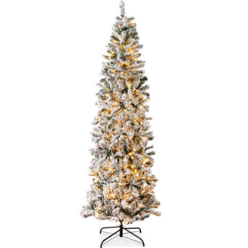 6ft Pre-Lit Snow Flocked Artificial Pencil Christmas Tree - Lot 1222