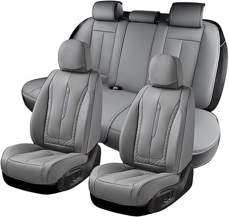 Coverado Car Seat Cover Full Set, Gray Seat Covers Front Seats Back Seat Covers, Nappa Leather Waterproof, Car Seat Cushion, Car Seat Protector Universal Fit Most Cars - Lot 1239