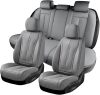 Coverado Car Seat Cover Full Set, Gray Seat Covers Front Seats Back Seat Covers, Nappa Leather Waterproof, Car Seat Cushion, Car Seat Protector Universal Fit Most Cars - Thumbnail 1