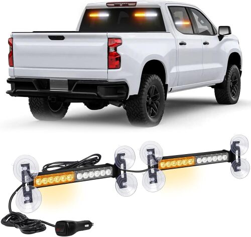 XRIDONSEN 2x 10.7 inch Emergency Strobe Lights 24 LED Amber White Warning Flashing Safety Dash Side Window Front/Rear Windshield Lights Traffic Advisor Bar for Tow/Plow Trucks Construction Vehicles - Lot 1246