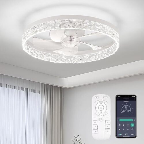 Ceiling Fans with Lights, Flush Mount Ceiling Fan with Lights and Remote, 6 Wind Speeds Low Profile Smart Ceiling Fan for Bedroom, Kids Room, Kitchen and Small Room 20" - Lot 1253