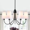 Black Chandelier,5-Light Vintage Farmhouse Chandeliers for Dining Room with White Fabric Shade,30" Modern Industral Chandelier Light Fixture for Bedroom Foyer Porch Living Room Kitchen entryway - Thumbnail 1