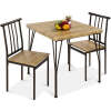 3-Piece Metal Wood Square Dining Table Furniture Set w/ 2 Chairs - Thumbnail 1